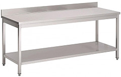  Gastro M Table de pr&eacute;paration inox 304 avec &eacute;tag&egrave;re basse et dosseret 85x120x70cm 