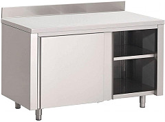  Gastro M Table armoire inox avec portes coulissantes et dosseret 1200 x 700 x 850mm 