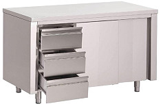  Gastro M Table armoire inox avec portes coulissantes et 3 tiroirs à gauche 1400 x 700 x 850mm 