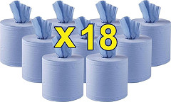  Jantex Essuie-mains x18 2 plis à dévidage central contact alimentaire bleu 