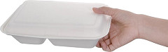  Fiesta Bo&icirc;tes 2 compartiments avec couvercle &agrave; charni&egrave;re compostables en bagasse Green 253mm (lot de 200) 