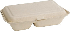  Fiesta Bo&icirc;tes 2 compartiments avec couvercle &agrave; charni&egrave;re compostables en bagasse coloris naturel Green 253mm (lot de 200) 