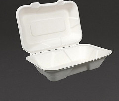  Vegware Boîtes repas en bagasse compostables avec couvercle à charnière 228mm 