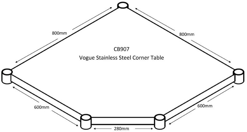  Vogue Table d'angle inox 600mm 