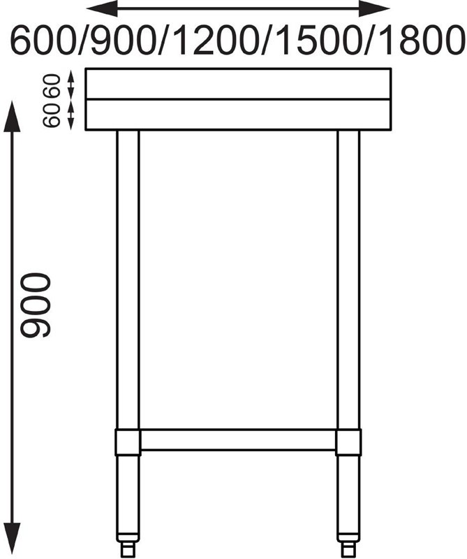  Vogue Table de pr&eacute;paration avec rebord en acier inoxydable 600 x 600mm 