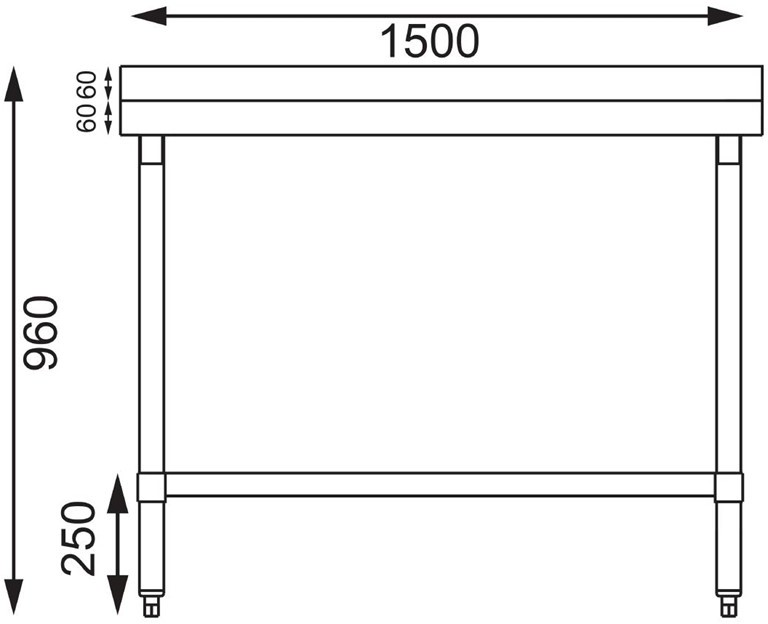  Vogue Table de pr&eacute;paration avec rebord en acier inoxydable 1500 x 600mm 