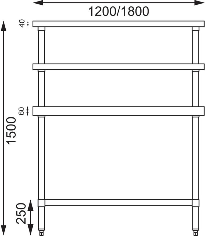  Vogue Table inox avec 2 &eacute;tag&egrave;res sup&eacute;rieures 1200mm 