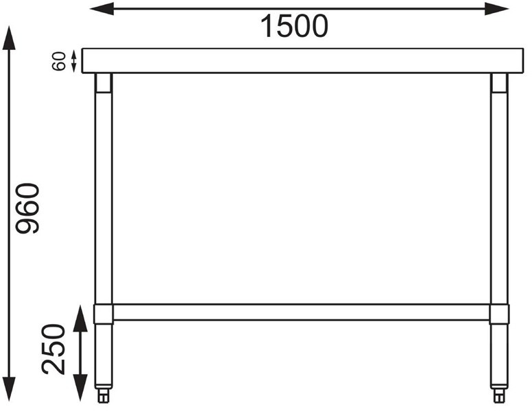  Vogue Table de pr&eacute;paration sans rebord en acier inoxydable 1500 x 600mm 