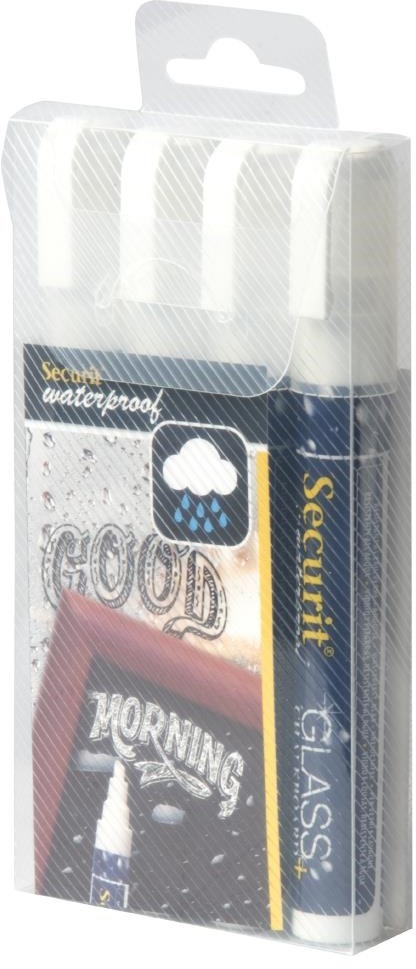 Securit Marqueurs craie waterproof (verre+ ardoise) pointe 2-6mm blancs (lot de 4) 