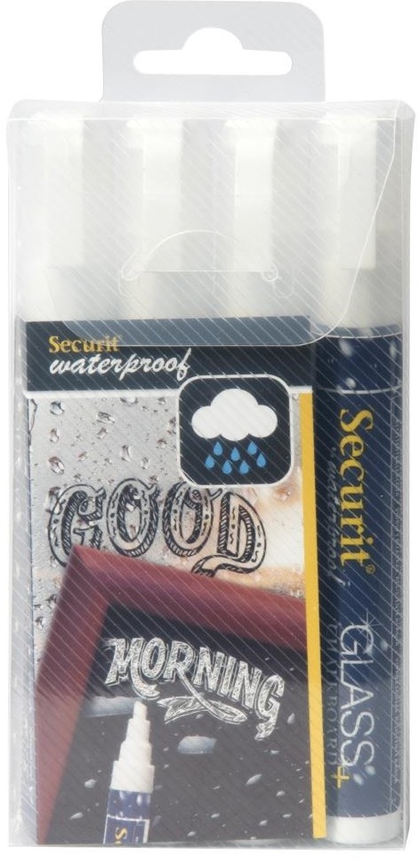  Securit Marqueurs craie waterproof (verre+ ardoise) pointe 2-6mm blancs (lot de 4) 