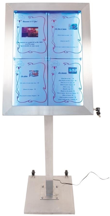  Securit Porte-menu mural &agrave; LED couleurs en inox 4xA4 