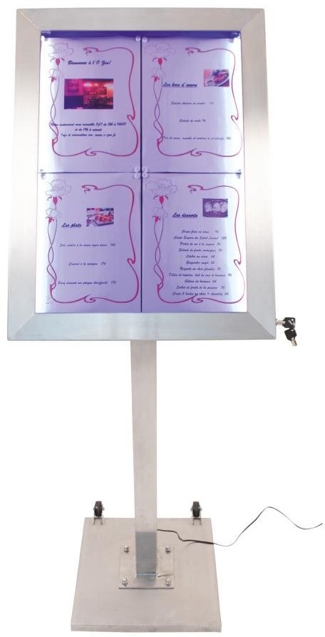  Securit Porte-menu mural &agrave; LED couleurs en inox 4xA4 
