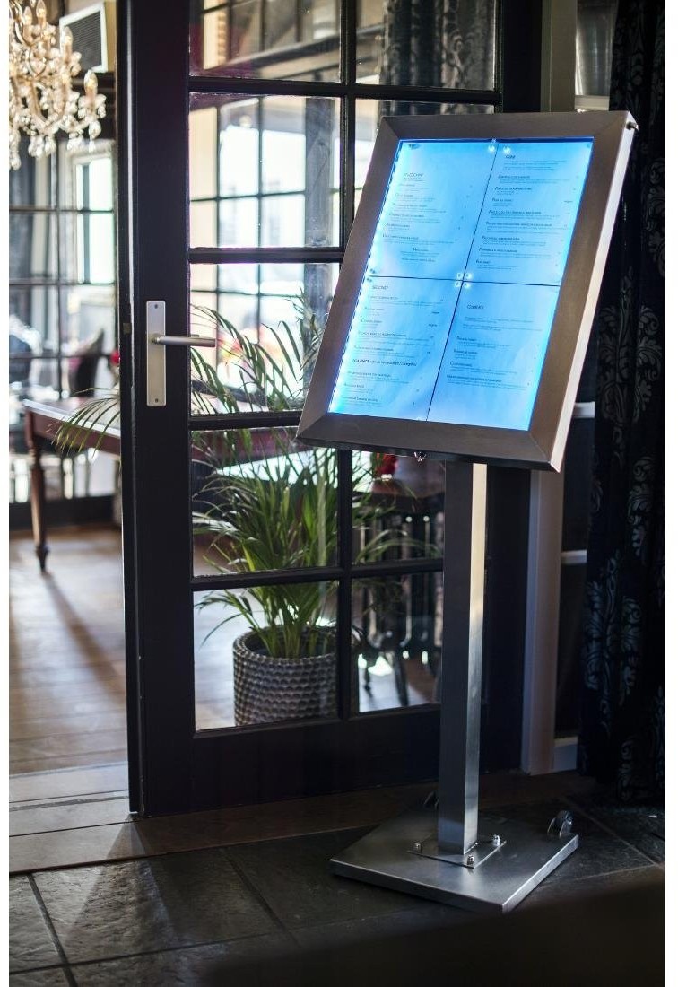  Securit Porte-menu mural &agrave; LED couleurs en inox 4xA4 