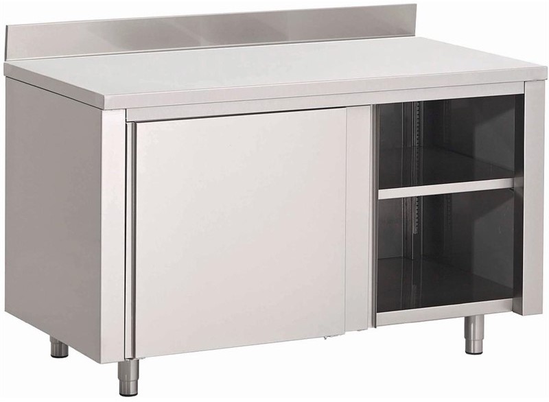  Gastro M Table armoire inox avec portes coulissantes et dosseret 1000 x 700 x 850mm 