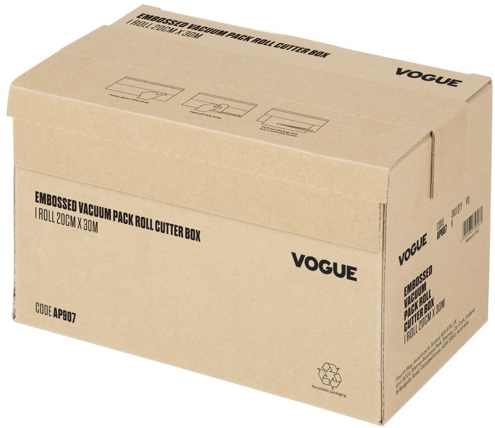  Vogue Rouleau de sacs sous-vide gaufr&eacute;s avec bo&icirc;te distributrice largeur 200 mm 