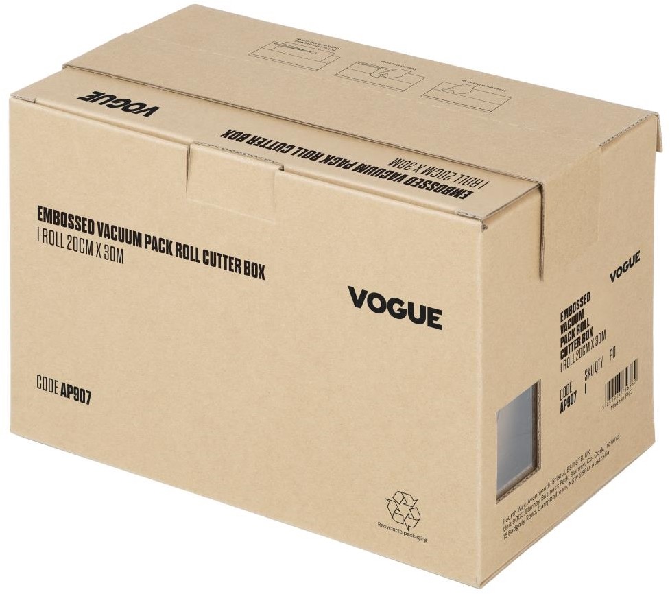  Vogue Rouleau de sacs sous-vide gaufr&eacute;s avec bo&icirc;te distributrice largeur 200 mm 
