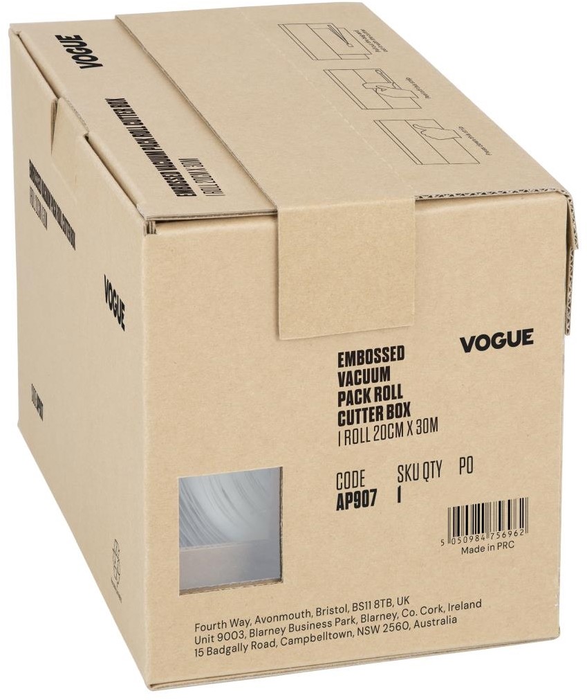  Vogue Rouleau de sacs sous-vide gaufr&eacute;s avec bo&icirc;te distributrice largeur 200 mm 