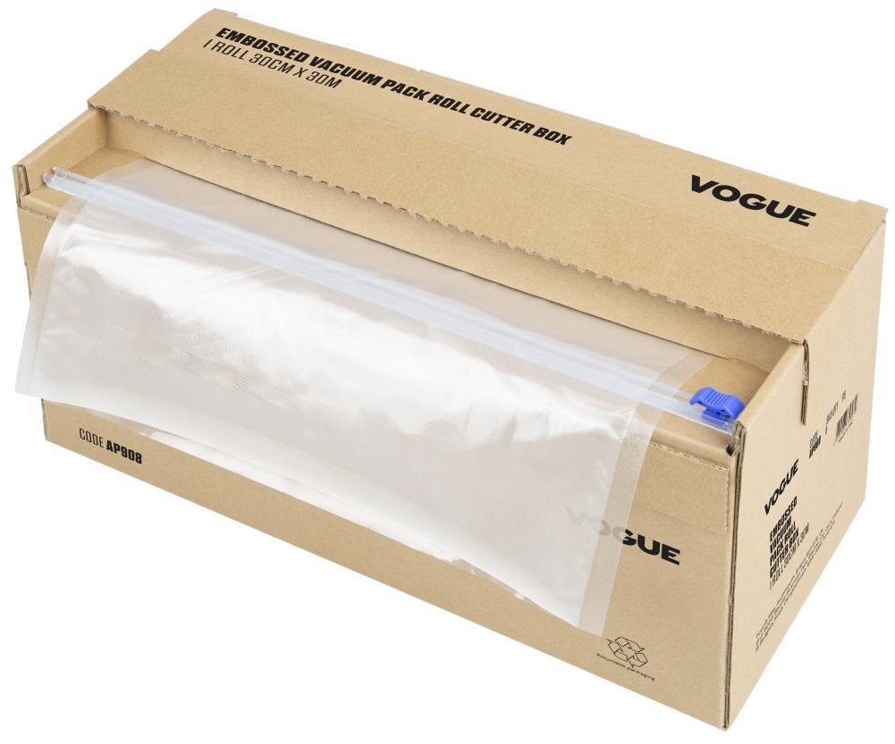  Vogue Rouleau d'emballage sous vide avec bo&icirc;te de d&eacute;coupe (gaufr&eacute;), largeur 300 mm 