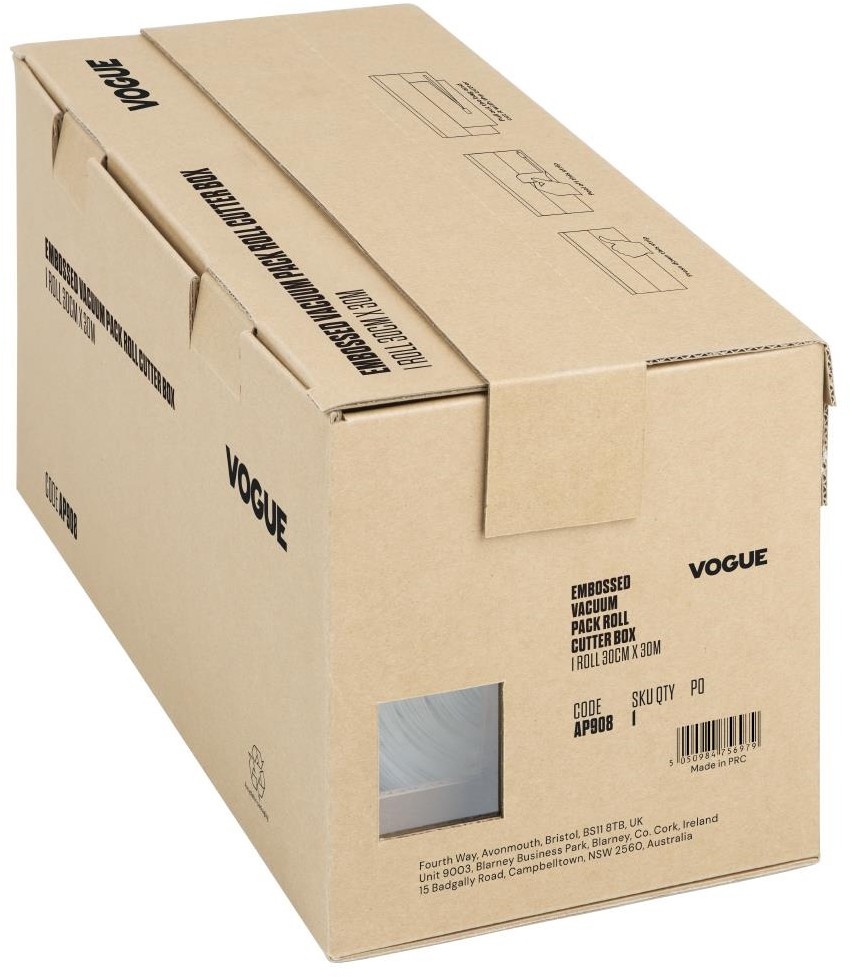  Vogue Rouleau d'emballage sous vide avec bo&icirc;te de d&eacute;coupe (gaufr&eacute;), largeur 300 mm 