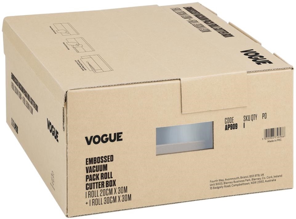  Vogue Rouleau d'emballage sous vide avec bo&icirc;te de d&eacute;coupe (gaufr&eacute;) 200 mm et 300 mm, lot de 2 