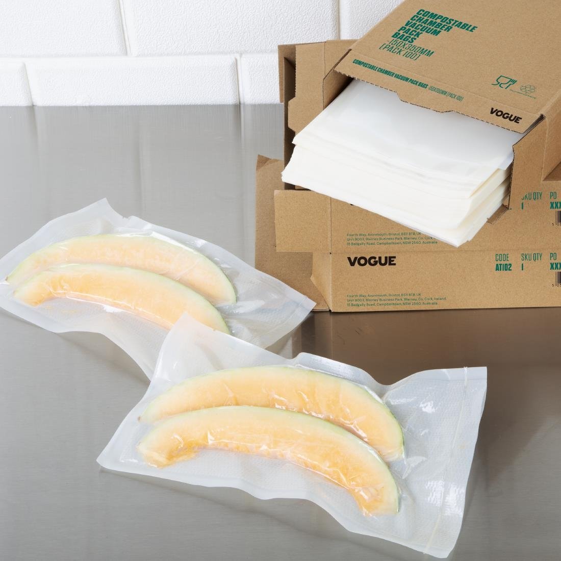  Vogue Sacs gaufr&eacute;s compostables pour machine sous vide 250x350mm (Lot de 50) 