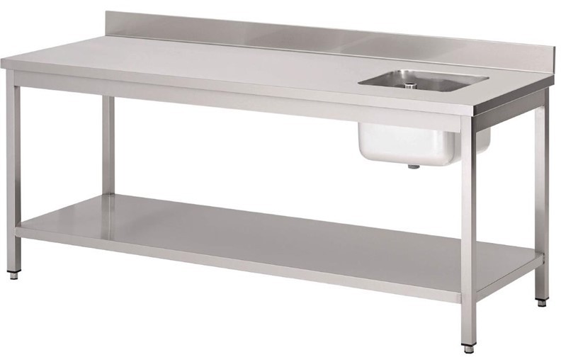  Gastro M Table du chef avec bac &agrave; droite et dosseret 850x2000x700mm 