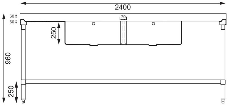  Vogue Evier en acier inoxydable - 2400 x 600mm 