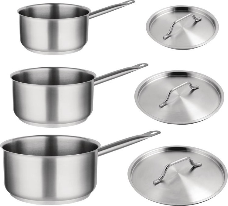  Vogue Ensemble 3 casseroles et couvercles inox Cook Like A Pro 