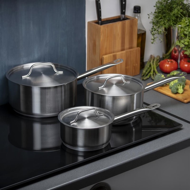  Vogue Ensemble 3 casseroles et couvercles inox Cook Like A Pro 