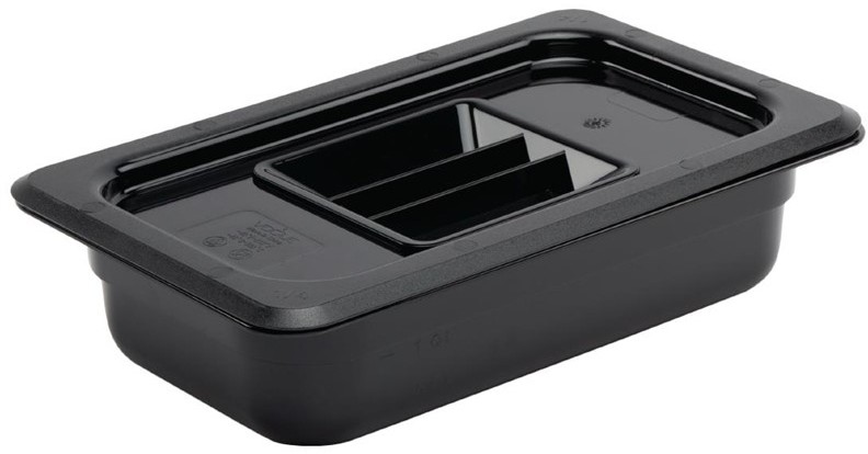  Vogue Bac Gastronorme en polycarbonate noir un quart 65mm Vogue 