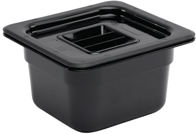  Vogue Bac Gastronorme en polycarbonate noir un sixi&egrave;me 100mm Vogue 
