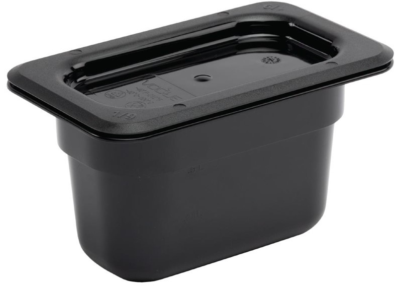  Vogue Bac Gastronorme en polycarbonate noir un neuvi&egrave;me 100mm Vogue 
