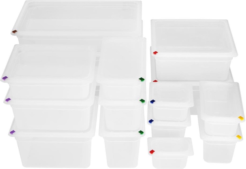  Hygiplas Bacs PP Click GN 2/3 avec couvercles et 7 clips de couleur 200mm 16,1L (lot de 4) 