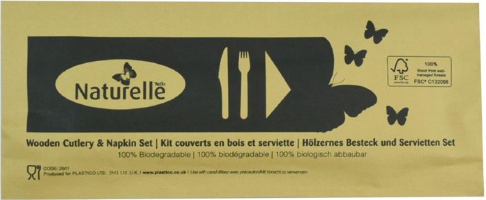  Gastronoble Ensembles de couverts en bois 3-en-1 emballages individuels kraft eGreen (lot de 250) 