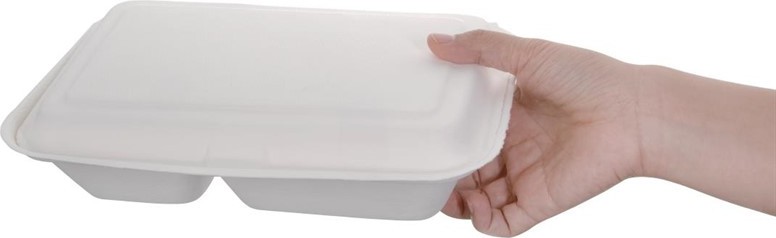  Fiesta Bo&icirc;tes 2 compartiments avec couvercle &agrave; charni&egrave;re compostables en bagasse Green 253mm (lot de 200) 
