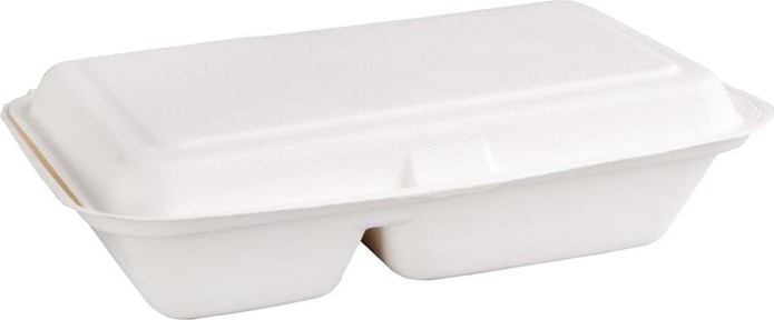 Fiesta Bo&icirc;tes 2 compartiments avec couvercle &agrave; charni&egrave;re compostables en bagasse Green 253mm (lot de 200) 