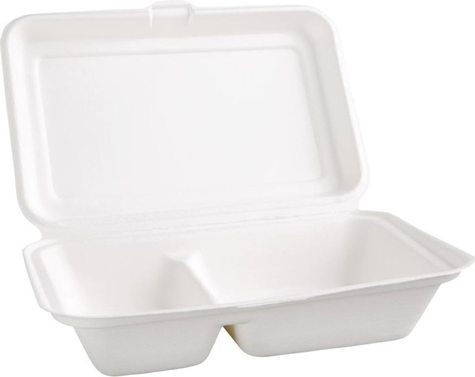  Fiesta Bo&icirc;tes 2 compartiments avec couvercle &agrave; charni&egrave;re compostables en bagasse Green 253mm (lot de 200) 