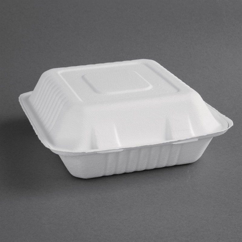  Fiesta Bo&icirc;tes avec couvercle &agrave; charni&egrave;re compostables en bagasse Green 223mm (lot de 200) 