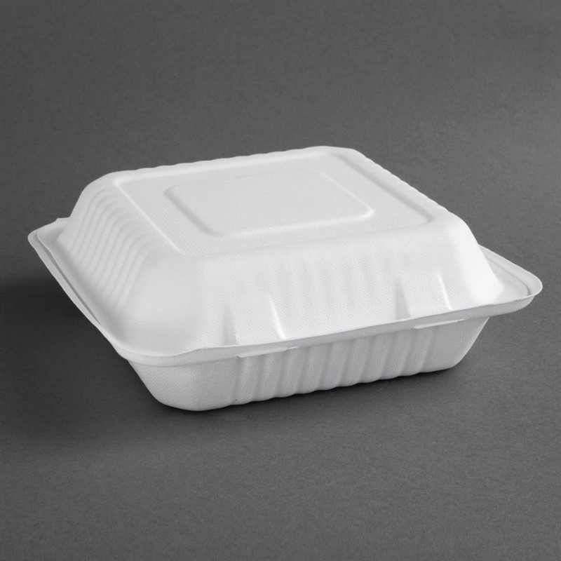  Fiesta Bo&icirc;tes avec couvercle &agrave; charni&egrave;re compostables en bagasse Green 236mm (lot de 200) 