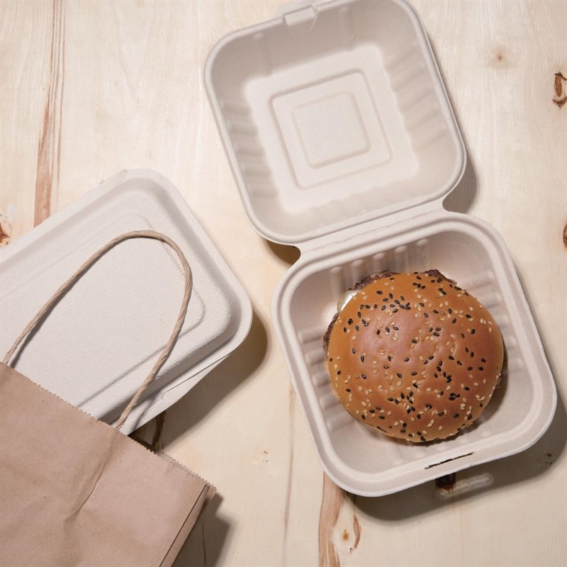  Fiesta Bo&icirc;tes hamburger compostables en bagasse coloris naturel Green 152mm (lot de 500) 