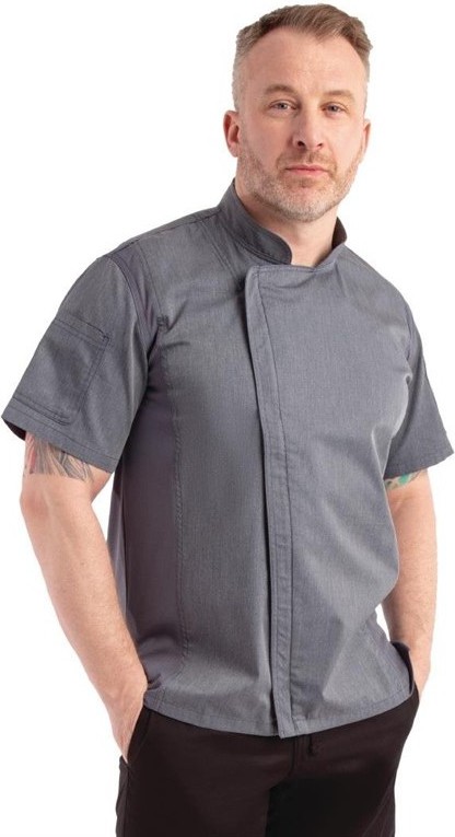  Chef Works Veste de cuisine mixte l&eacute;g&egrave;re manches courtes &agrave; fermeture &eacute;clair Springfield bleu encre 