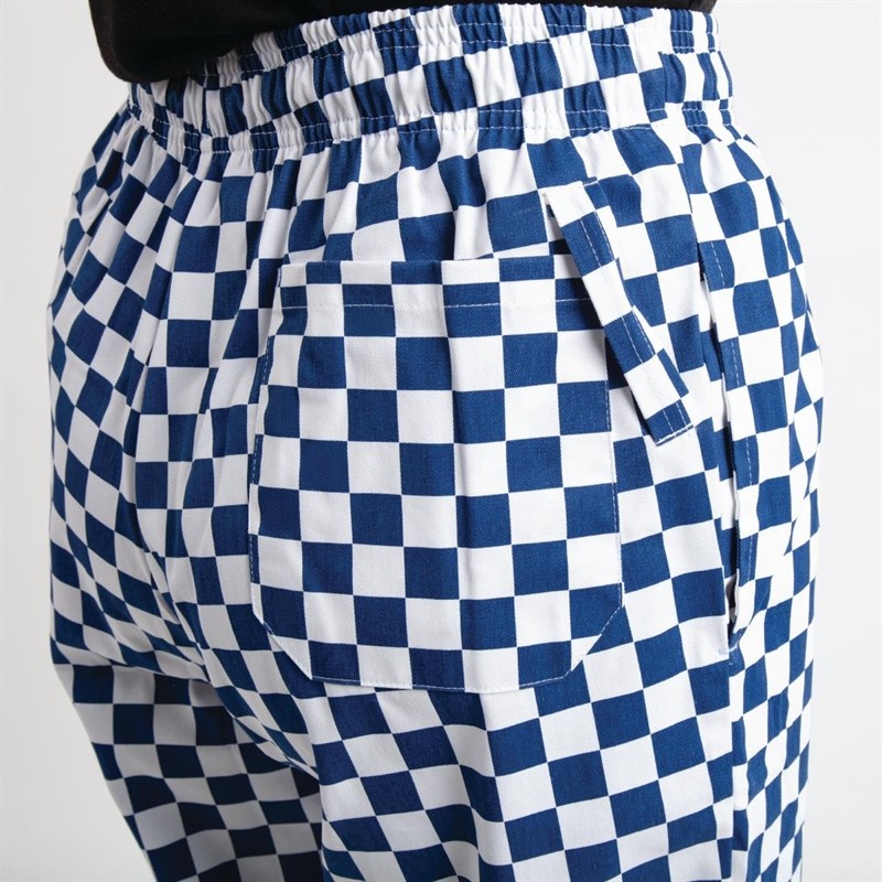 Whites Pantalon de cuisine Easyfit &agrave; carreaux blanc et bleu 