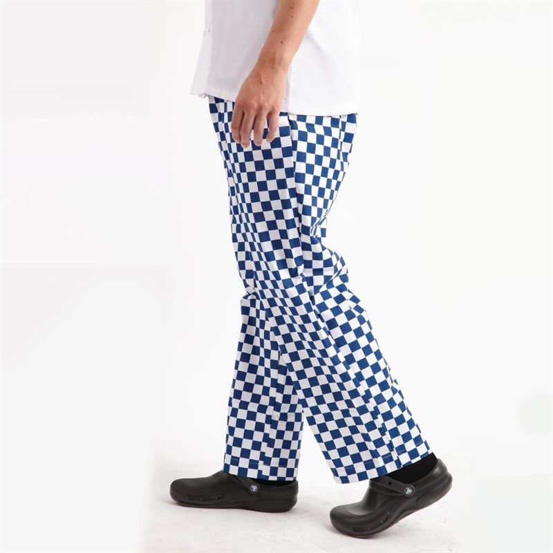  Whites Pantalon de cuisine Easyfit &agrave; carreaux blanc et bleu 