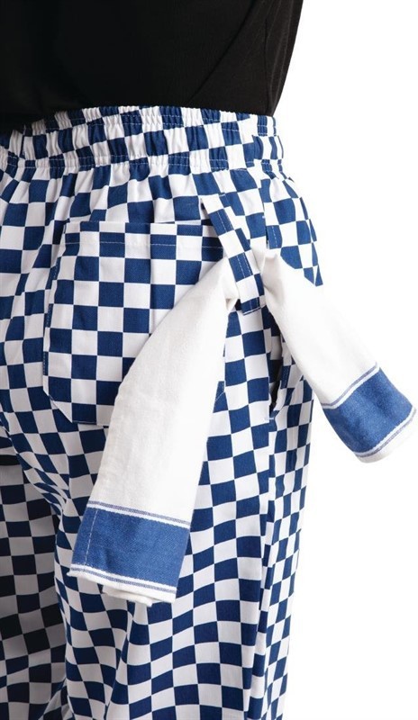  Whites Pantalon de cuisine Easyfit &agrave; carreaux blanc et bleu 
