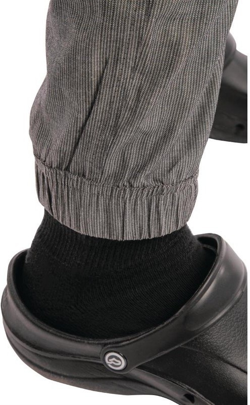  Chef Works Pantalon de cuisine Works Urban Jogger 257 &agrave; fines rayures noires et blanches 
