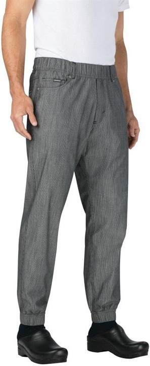  Chef Works Pantalon de cuisine Works Urban Jogger 257 &agrave; fines rayures noires et blanches 