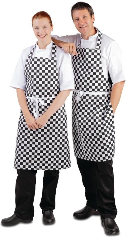  Whites Tablier bavette carreaux noirs et blancs 