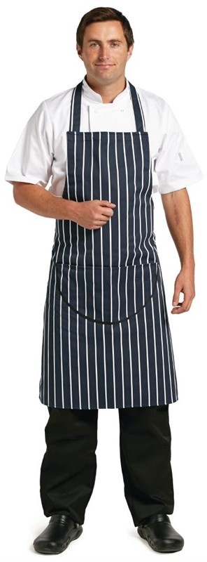  Whites Tablier bavette avec poche ray&eacute; marine et blanc 