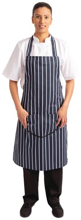  Whites Tablier bavette avec poche ray&eacute; marine et blanc 