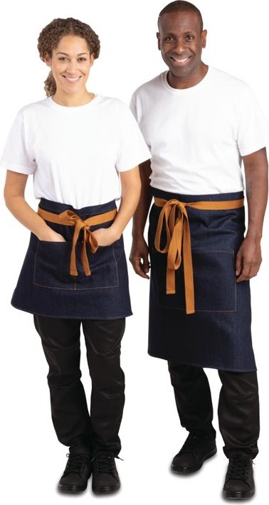  Whites Tablier serveur Southside denim bleu et ceinture ocre 